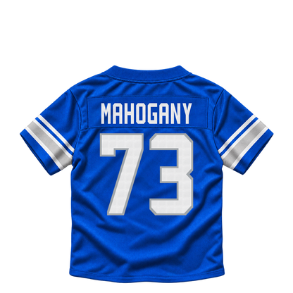Detroit Lions jersey keychain — Christian Mahogany #73. Exact saved player artwork preview.