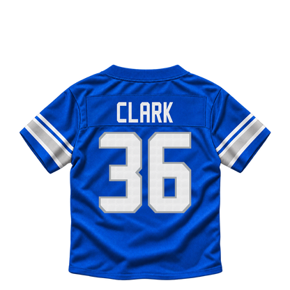 Detroit Lions jersey keychain — Chuck Clark #36. Exact saved player artwork preview.