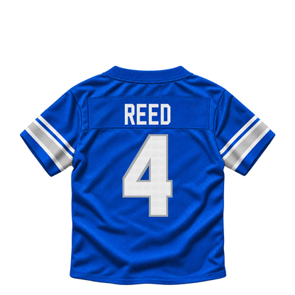 Detroit Lions jersey keychain — D.J. Reed #4. Exact saved player artwork preview.