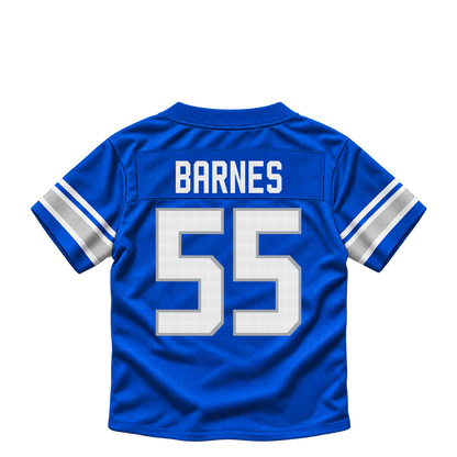 Detroit Lions jersey keychain — Derrick Barnes #55. Exact saved player artwork preview.