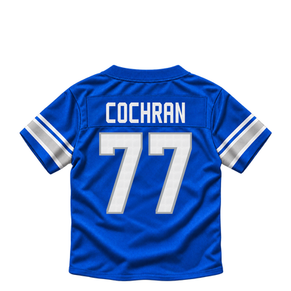 Detroit Lions jersey keychain — Devin Cochran #77. Exact saved player artwork preview.
