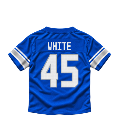 Detroit Lions jersey keychain — Devin White #45. Exact saved player artwork preview.