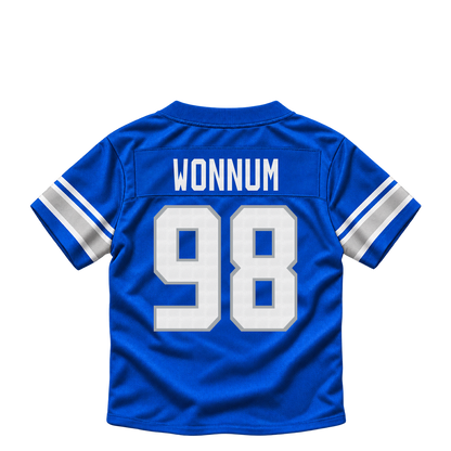 Detroit Lions jersey keychain — DJ Wonnum #98. Exact saved player artwork preview.