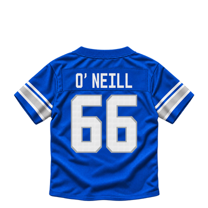 Detroit Lions jersey keychain — Eric O'Neill #66. Exact saved player artwork preview.