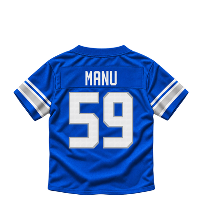 Detroit Lions jersey keychain — Giovanni Manu #59. Exact saved player artwork preview.