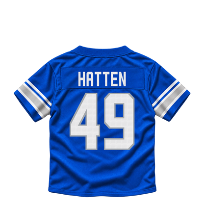 Detroit Lions jersey keychain — Hogan Hatten #49. Exact saved player artwork preview.
