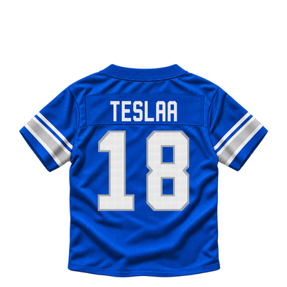Detroit Lions jersey keychain — Isaac TeSlaa #18. Exact saved player artwork preview.