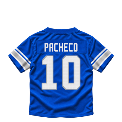 Detroit Lions jersey keychain — Isiah Pacheco #10. Exact saved player artwork preview.