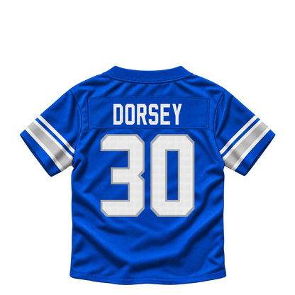 Detroit Lions jersey keychain — Khalil Dorsey #30. Exact saved player artwork preview.