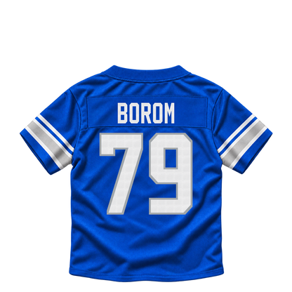 Detroit Lions jersey keychain — Larry Borom #79. Exact saved player artwork preview.