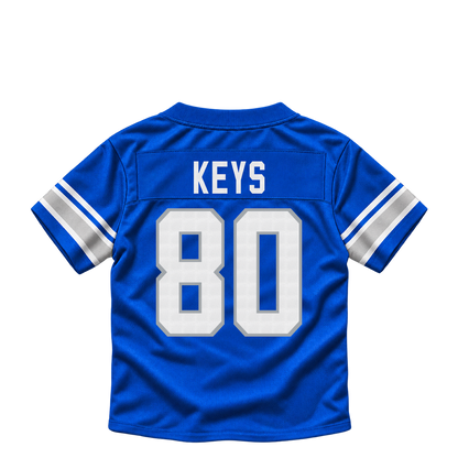 Detroit Lions jersey keychain — Lawrence Keys #80. Exact saved player artwork preview.
