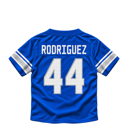 Detroit Lions jersey keychain — Malcolm Rodriguez #44. Exact saved player artwork preview.
