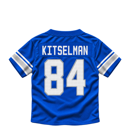 Detroit Lions jersey keychain — Miles Kitselman #84. Exact saved player artwork preview.