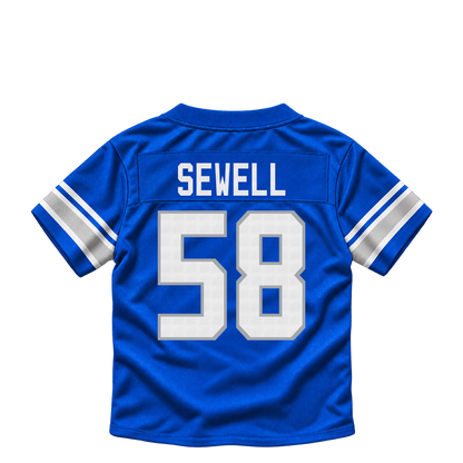 Detroit Lions jersey keychain — Penei Sewell #58. Exact saved player artwork preview.