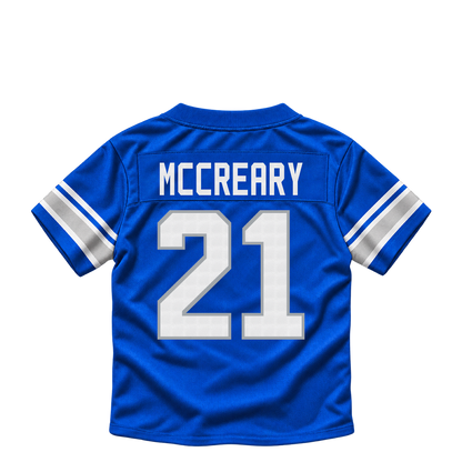 Detroit Lions jersey keychain — Roger McCreary #21. Exact saved player artwork preview.