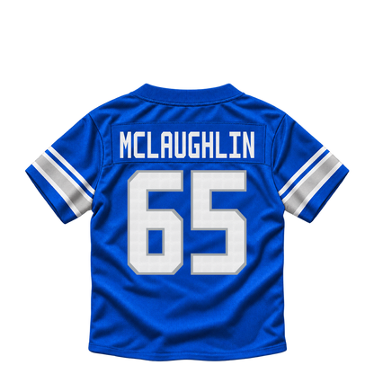 Detroit Lions jersey keychain — Seth McLaughlin #65. Exact saved player artwork preview.