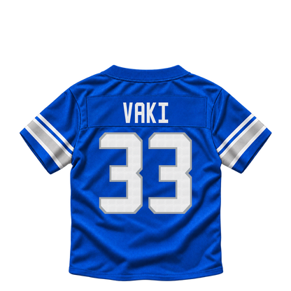 Detroit Lions jersey keychain — Sione Vaki #33. Exact saved player artwork preview.