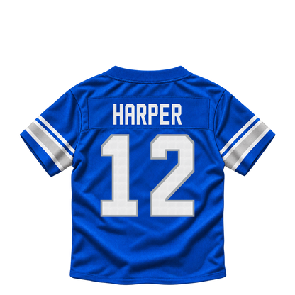 Detroit Lions jersey keychain — Thomas Harper #12. Exact saved player artwork preview.