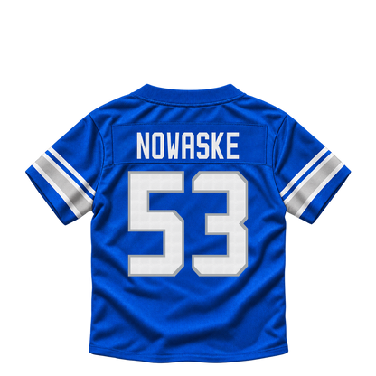 Detroit Lions jersey keychain — Trevor Nowaske #53. Exact saved player artwork preview.
