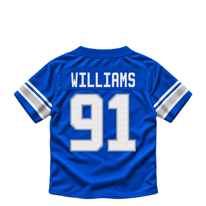 Detroit Lions jersey keychain — Tyleik Williams #91. Exact saved player artwork preview.