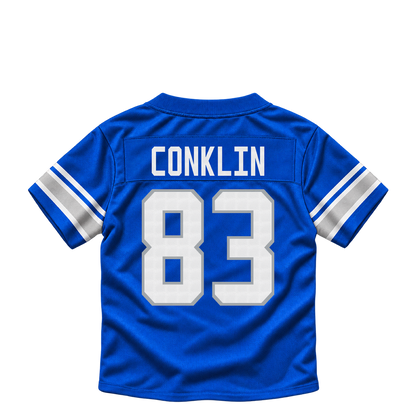 Detroit Lions jersey keychain — Tyler Conklin #83. Exact saved player artwork preview.