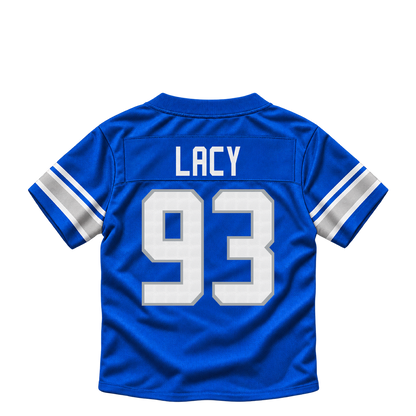 Detroit Lions jersey keychain — Tyler Lacy #93. Exact saved player artwork preview.