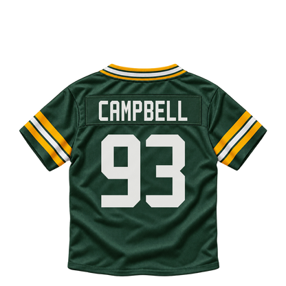 Green Bay Packers jersey keychain — Anthony Campbell #93. Exact saved player artwork preview.