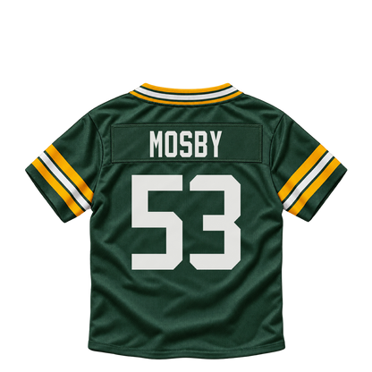 Green Bay Packers jersey keychain — Arron Mosby #53. Exact saved player artwork preview.
