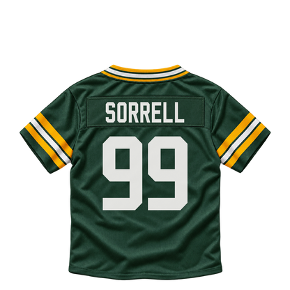 Green Bay Packers jersey keychain — Barryn Sorrell #99. Exact saved player artwork preview.