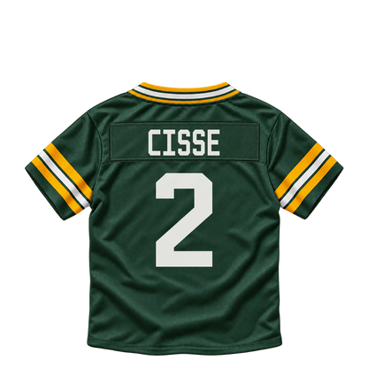 Green Bay Packers jersey keychain — Brandon Cisse #2. Exact saved player artwork preview.
