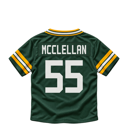 Green Bay Packers jersey keychain — Chris McClellan #55. Exact saved player artwork preview.