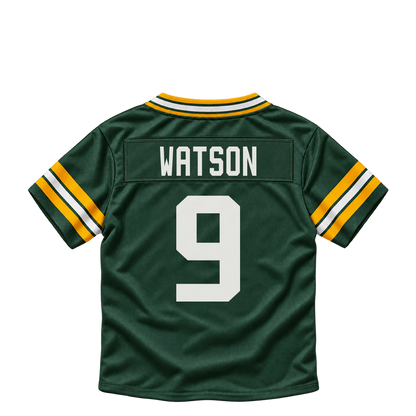 Green Bay Packers jersey keychain — Christian Watson #9. Exact saved player artwork preview.