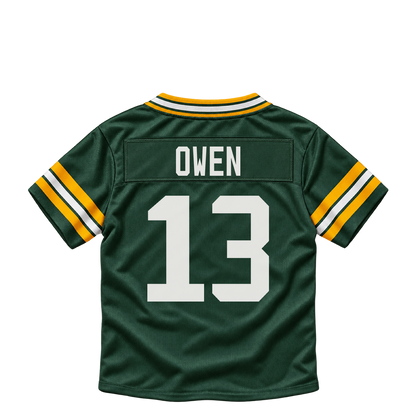 Green Bay Packers jersey keychain — Coleman Owen #13. Exact saved player artwork preview.