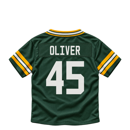 Green Bay Packers jersey keychain — Collin Oliver #45. Exact saved player artwork preview.