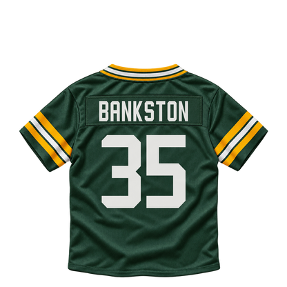 Green Bay Packers jersey keychain — Damon Bankston #35. Exact saved player artwork preview.