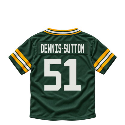 Green Bay Packers jersey keychain — Dani Dennis-Sutton #51. Exact saved player artwork preview.