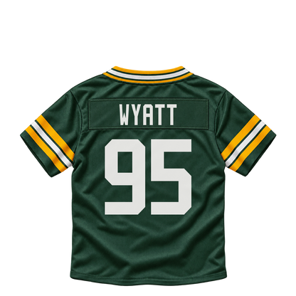 Green Bay Packers jersey keychain — Devonte Wyatt #95. Exact saved player artwork preview.