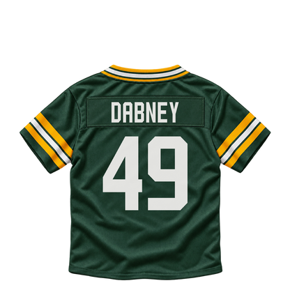 Green Bay Packers jersey keychain — Drake Dabney #49. Exact saved player artwork preview.