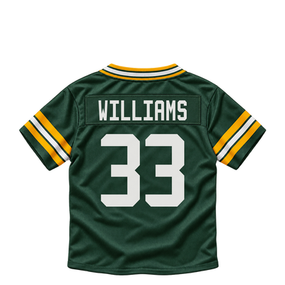 Green Bay Packers jersey keychain — Evan Williams #33. Exact saved player artwork preview.