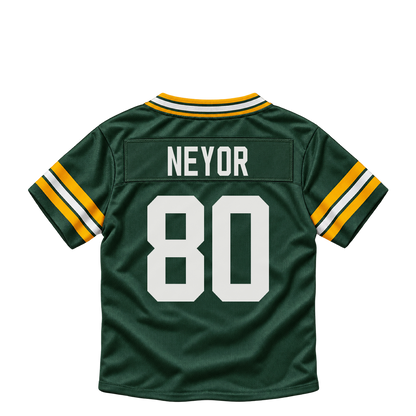 Green Bay Packers jersey keychain — Isaiah Neyor #80. Exact saved player artwork preview.