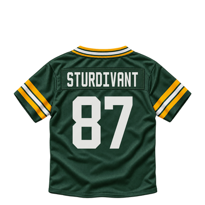 Green Bay Packers jersey keychain — J. Michael Sturdivant #87. Exact saved player artwork preview.