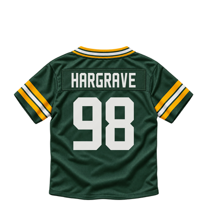 Green Bay Packers jersey keychain — Javon Hargrave #98. Exact saved player artwork preview.