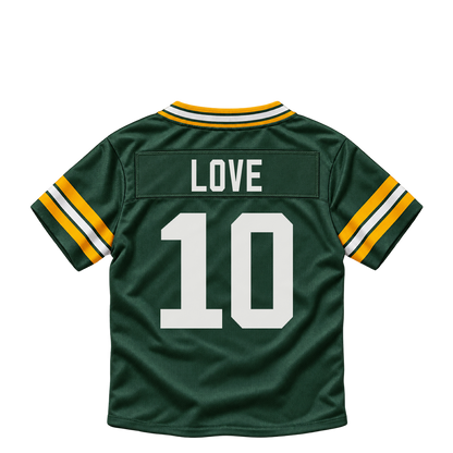 Green Bay Packers jersey keychain — Jordan Love #10. Exact saved player artwork preview.