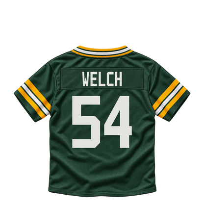 Green Bay Packers jersey keychain — Kristian Welch #54. Exact saved player artwork preview.