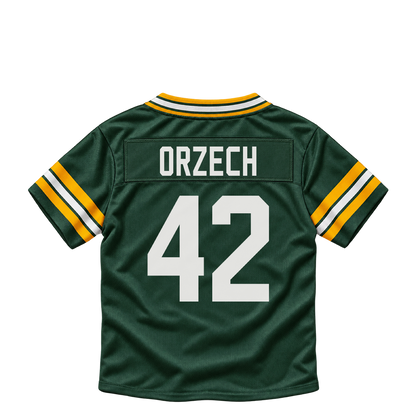 Green Bay Packers jersey keychain — Matt Orzech #42. Exact saved player artwork preview.