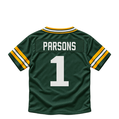Green Bay Packers jersey keychain — Micah Parsons #1. Exact saved player artwork preview.