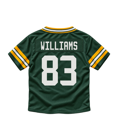 Green Bay Packers jersey keychain — Savion Williams #83. Exact saved player artwork preview.