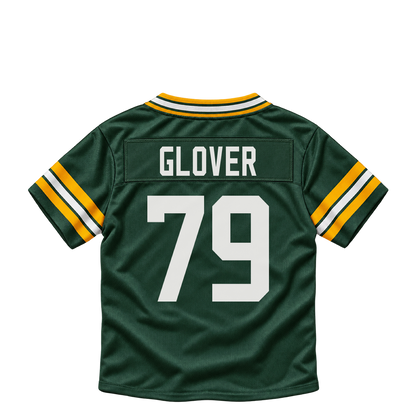 Green Bay Packers jersey keychain — Travis Glover #79. Exact saved player artwork preview.