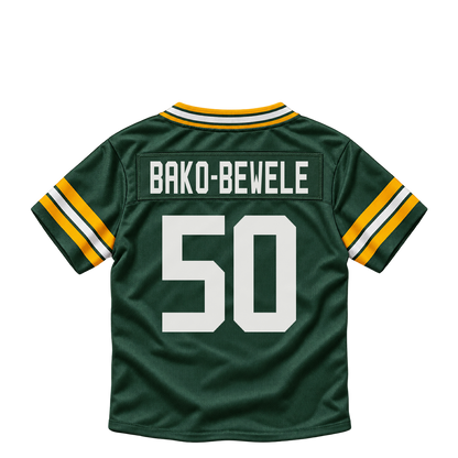 Green Bay Packers jersey keychain — Zach Bako-Bewele #50. Exact saved player artwork preview.