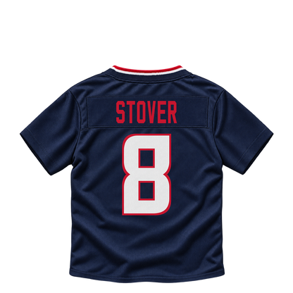 Houston Texans jersey keychain — Cade Stover #8. Exact saved player artwork preview.